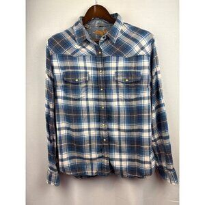Women’s Jach’s Girlfriend Large Blue & White Plaid Flannel with Snap Buttons